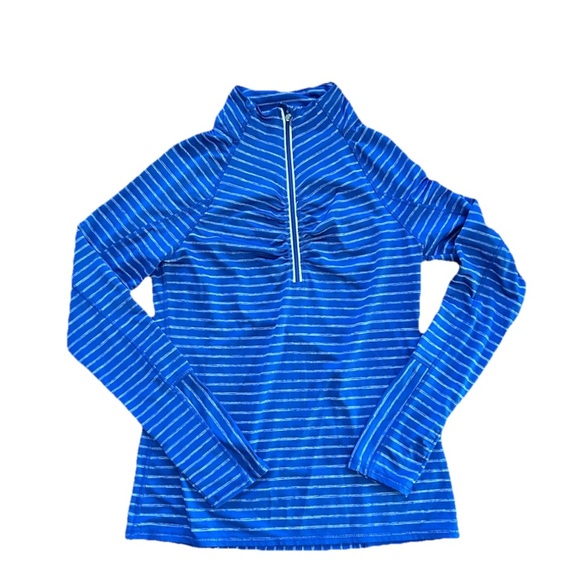 90 Degree Blue Striped Mock Neck 1/4 Zip Activewear Top Women's Size Medium - Picture 1 of 7